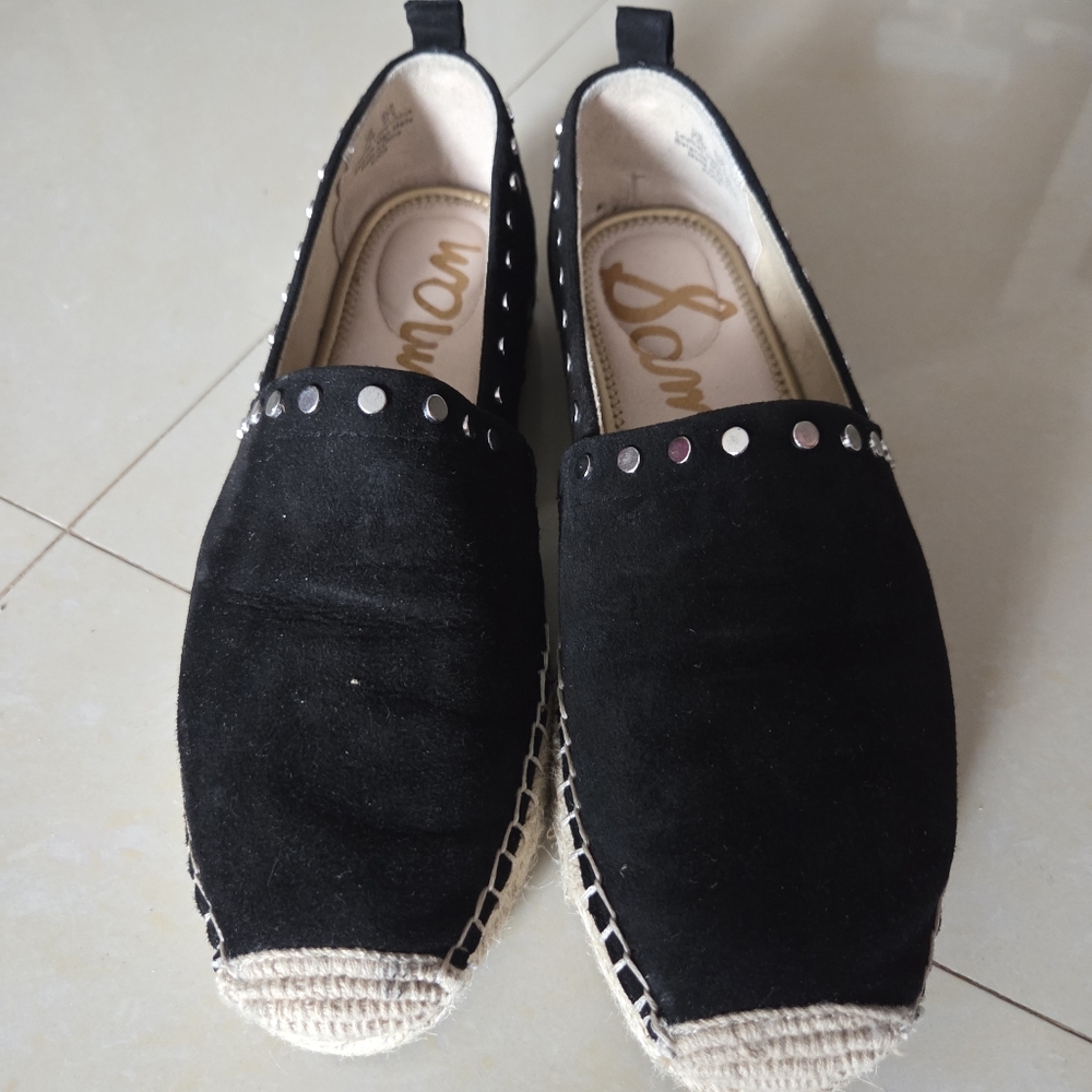 Sam Edelman Black Suede Koda  Espadrille Flats with Studded Detail, Sz 7.5 - Picture 4 of 6